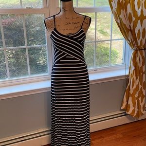 Long black white spaghetti strap summer dress.